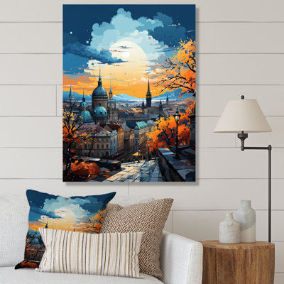 «Yellow Teal City Prague Popart II», reproduction sur toile