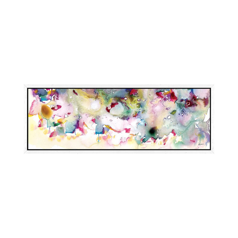 Magenta Field by Hodaya Louis - Panoramic Painting on Canvas, 30.48 cm H x 91.44 cm W, White Framed
