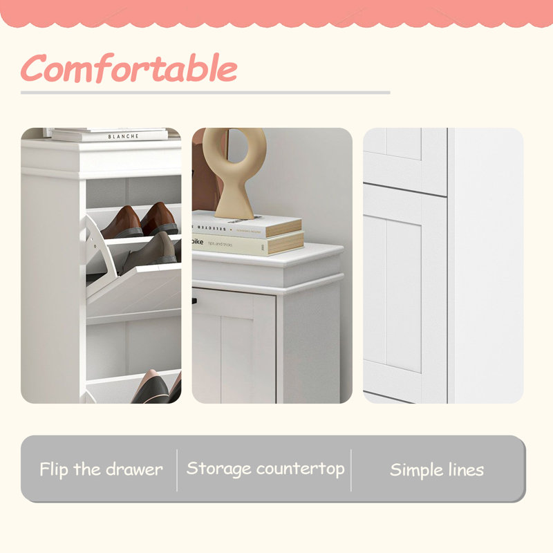 Armoire de rangement pour chaussures moderne, 2 tiroirs rabattables, organisateur étroit pour 10 paires