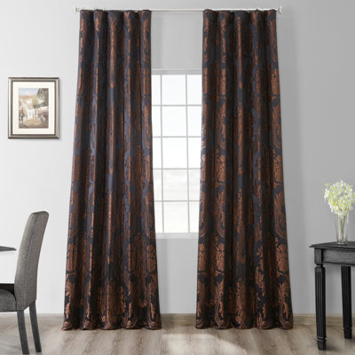 Ballsallagh Baroque Floral Faux Silk Jacquard Room Darkening Window Curtain -Single Panel