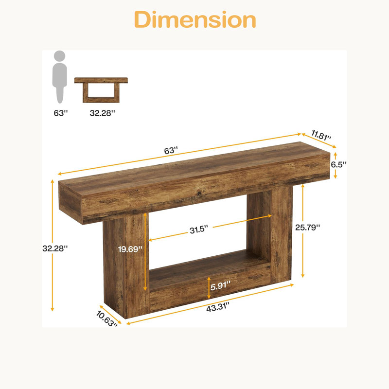 2-Tier Hall Table,Sofa Table,Console Table, Rustic Brown