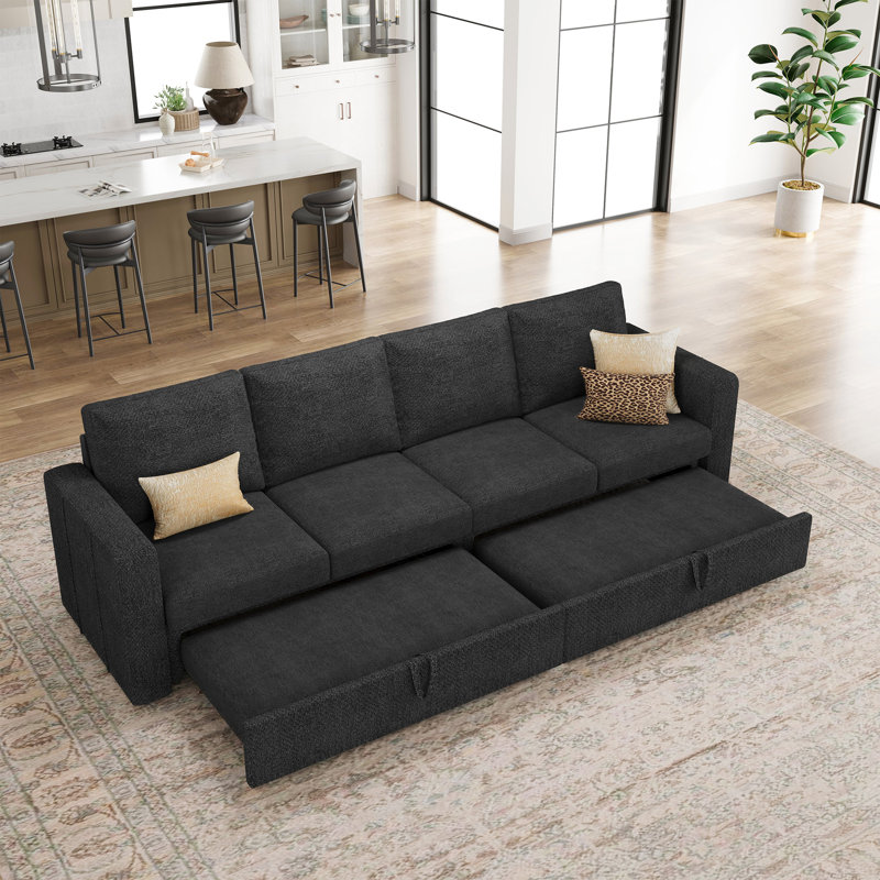 Canapé-lit modulaire en velours chenille 4 places, Chenille gris foncé