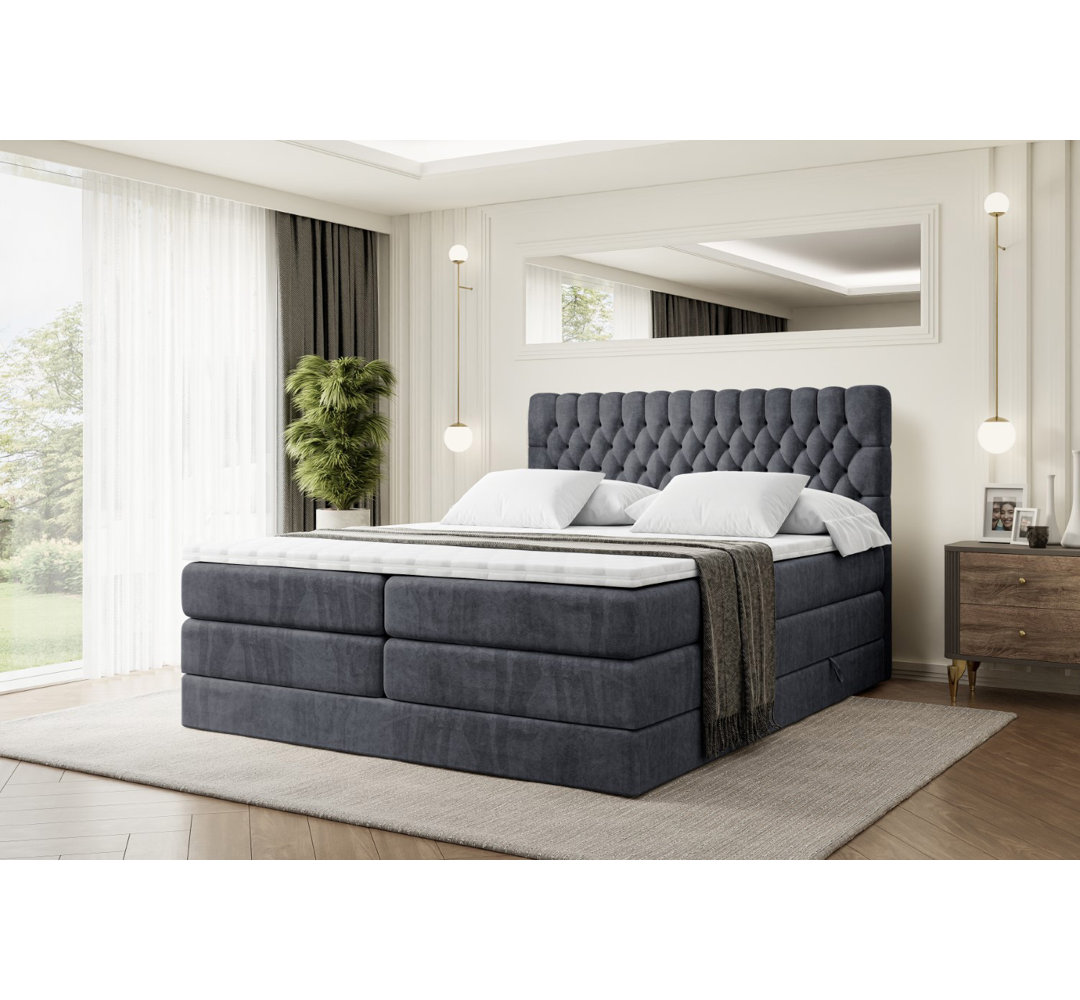 Boxspringbett mit Bettkasten und Topper