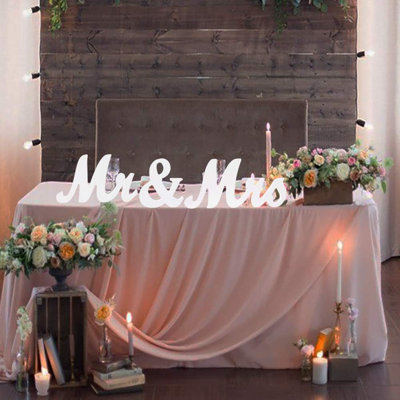Mr and Mrs Signs Wedding Sweetheart Table Decorations, Wooden Freestanding Letters (White) - L