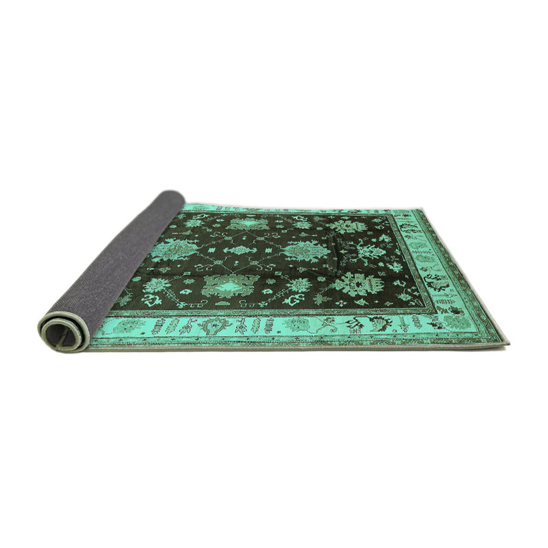 Tapis oriental en laine / polyester tissé à la machine en turquoise / noir, Rond 3 pi