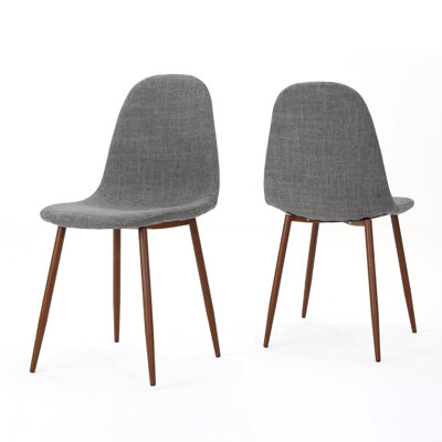 Dining Chair Set Of 2, Light Gray Seat And Back Cushion, Brown Metal