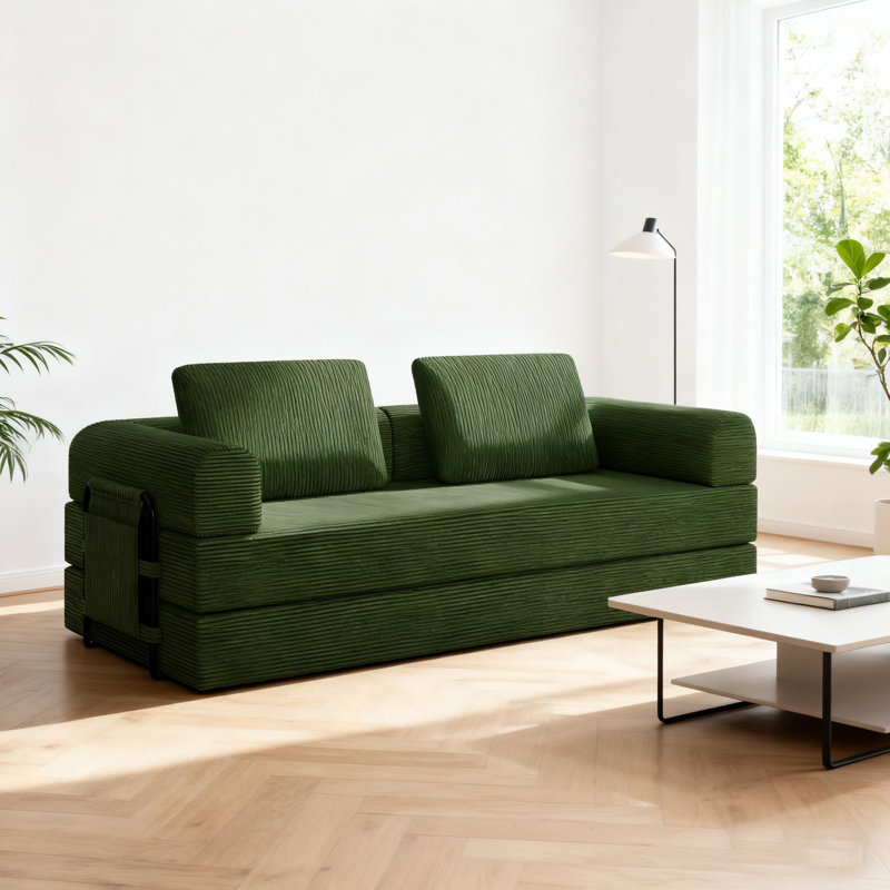 Canapé-lit convertible modulaire avec revêtement en velours côtelé, canapé 2 places multifonctionnel avec poche latérale et support en fer, 5 couleurs pour le salon, petits espaces