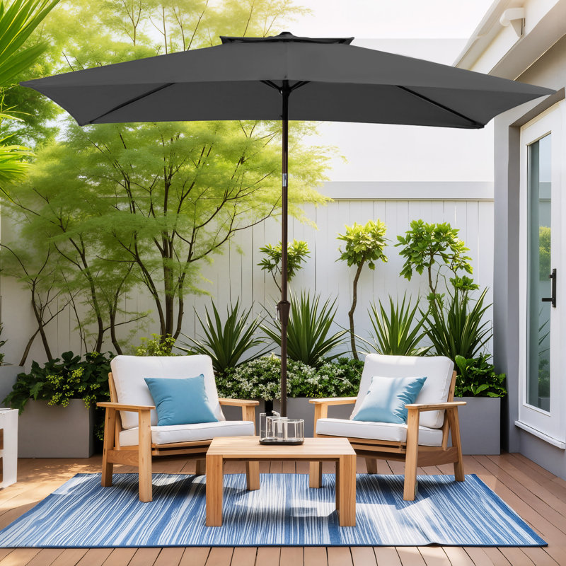 Parasol de marché rectangulaire inclinable 10 pi x 6 pi 5 po Le, Gris