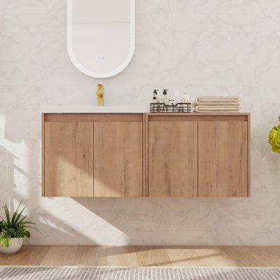 48" Single Wall Mounted Bathroom Vanity With Resin Sink, Floating Bathroom Vanity With 4 Doors And 1 Adjustable Shelf