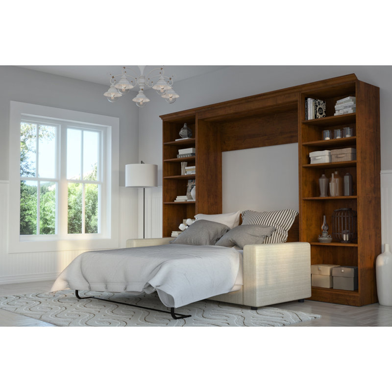 Lit escamotable avec rangement Alvaretta, Blanc / Gris, Double
