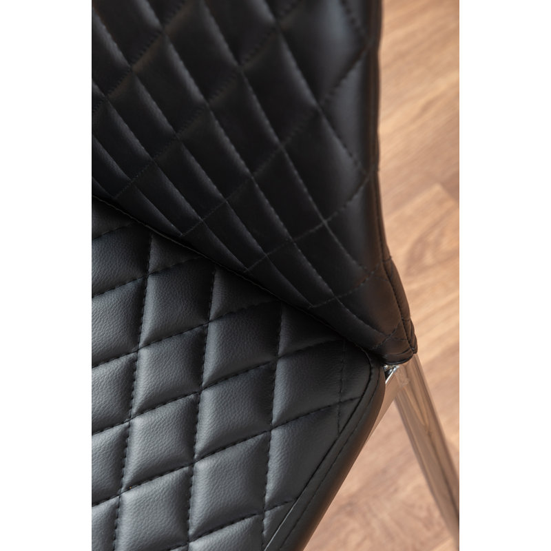 Vogo Modern Design Chrome and Glass Dining Table Set with 4 Quilted Faux Leather Dining Chairs, Black