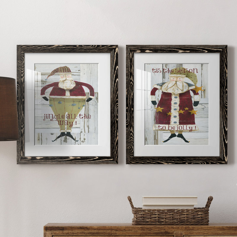 Jingle Santa - ensemble de 2 reproductions, H 24 po x l 36 po x P 1,5 po, H 31,5 po x l 47 po x P 1,5 po, Blanc