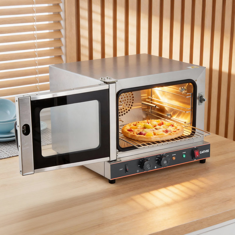 Qeetex Versatile 22L/20Qt Countertop Convection Oven – 3-Tier Stainless Steel Toaster & Air Fryer Combo, 1440W, Adjustable Temp 30°C-300°C, Front Glass Door, Includes Trays & Wire Racks