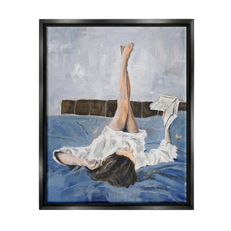 Femme lisant un livre par Design Fabrikken, H 21 po x l 17 po x P 1,7 po, Cadre flottant noir de jais