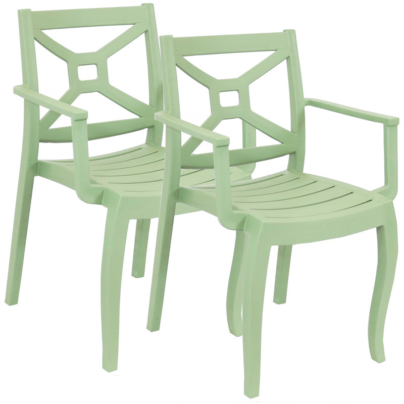 Aonghus Outdoor Plastic Stacking Dining Armchairs, Green
