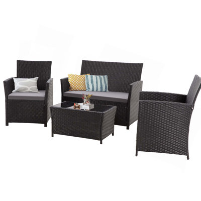 Ensemble de meubles d'extérieur en osier 4 pièces, canapé modulaire en rotin de patio avec coussins lavables
