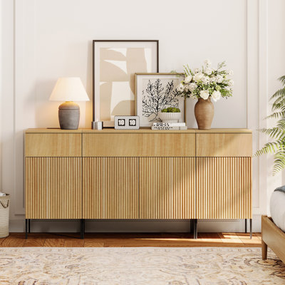Commode pour bébé en roseau de 63 po à 3 tiroirs Aadham, commodes en bois pour enfants avec station de charge, commodes modernes pour chambre à coucher, chambre de bébé, couloir