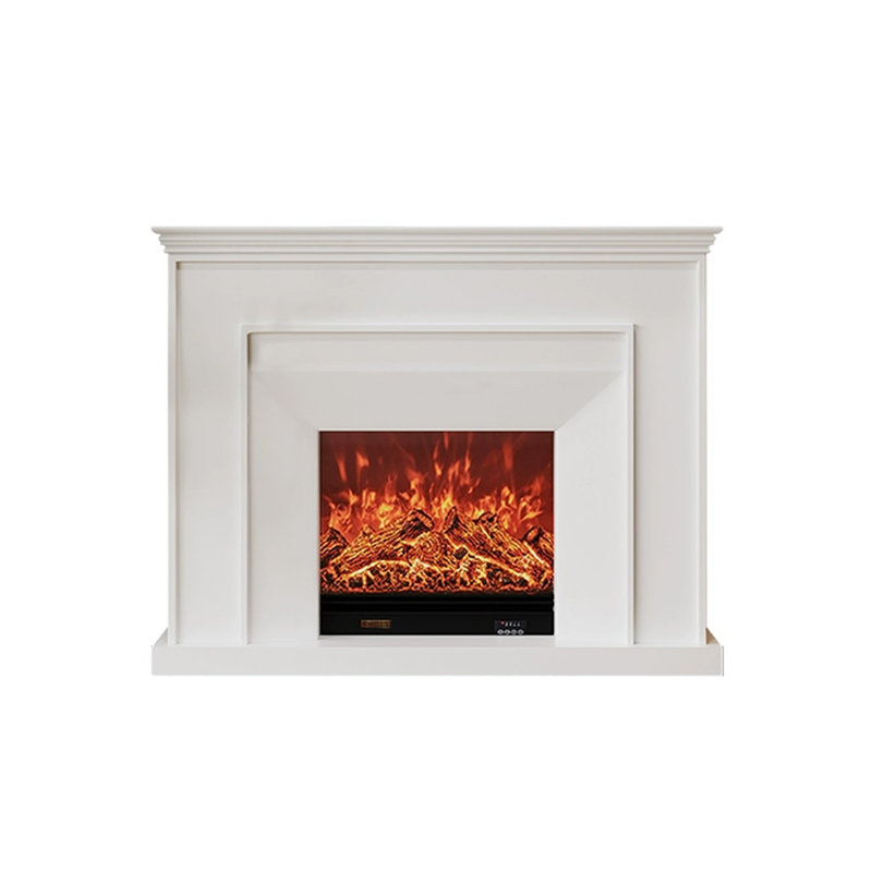 Beige Solid Wood Electric Fireplace, 35.43" H x 39.37" W x 12.6" D