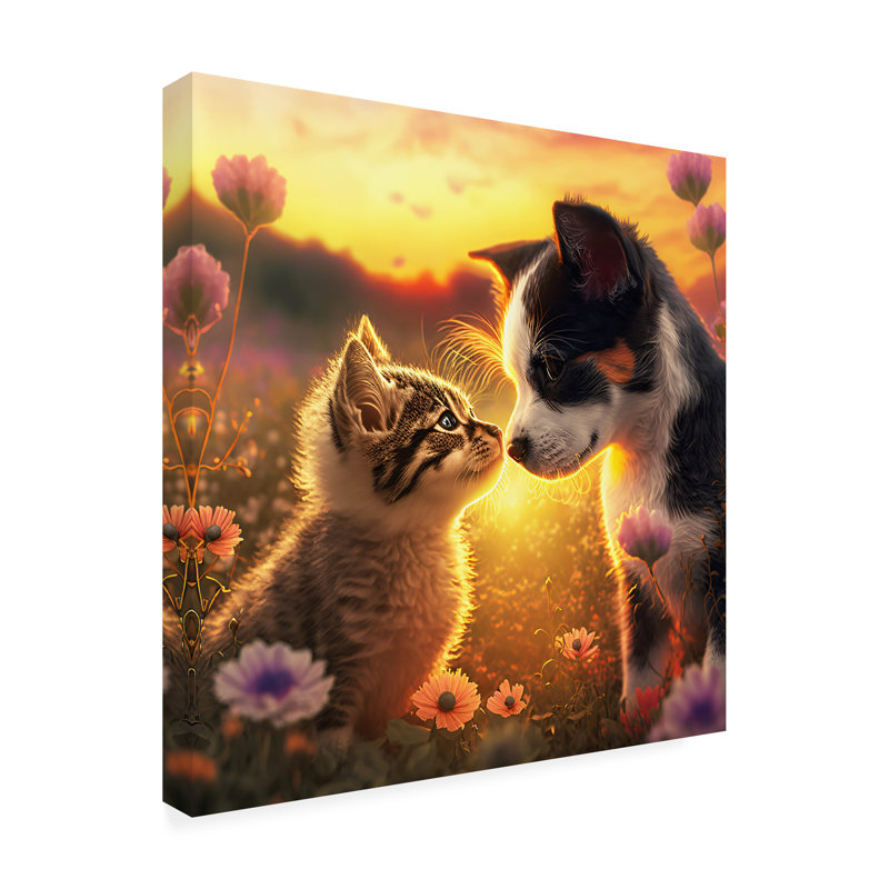Animaux, chats et chiens 27 sur toile, H 14 po x l 14 po x P 2 po