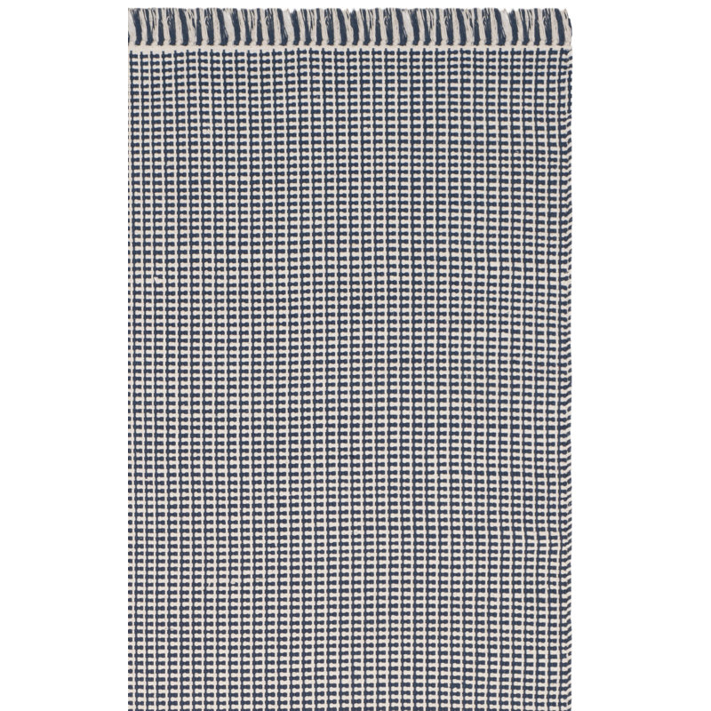 Tapis ivoire / bleu marine en coton tissé à la main Bester, Tapis de couloir 2 pi 3 po x 14 pi