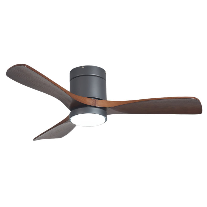 Ventilateur de plafond moderne à 3 pales de 52 po avec lumière DEL et télécommande avec pales en bois massif à 3 vitesses 6 couleurs