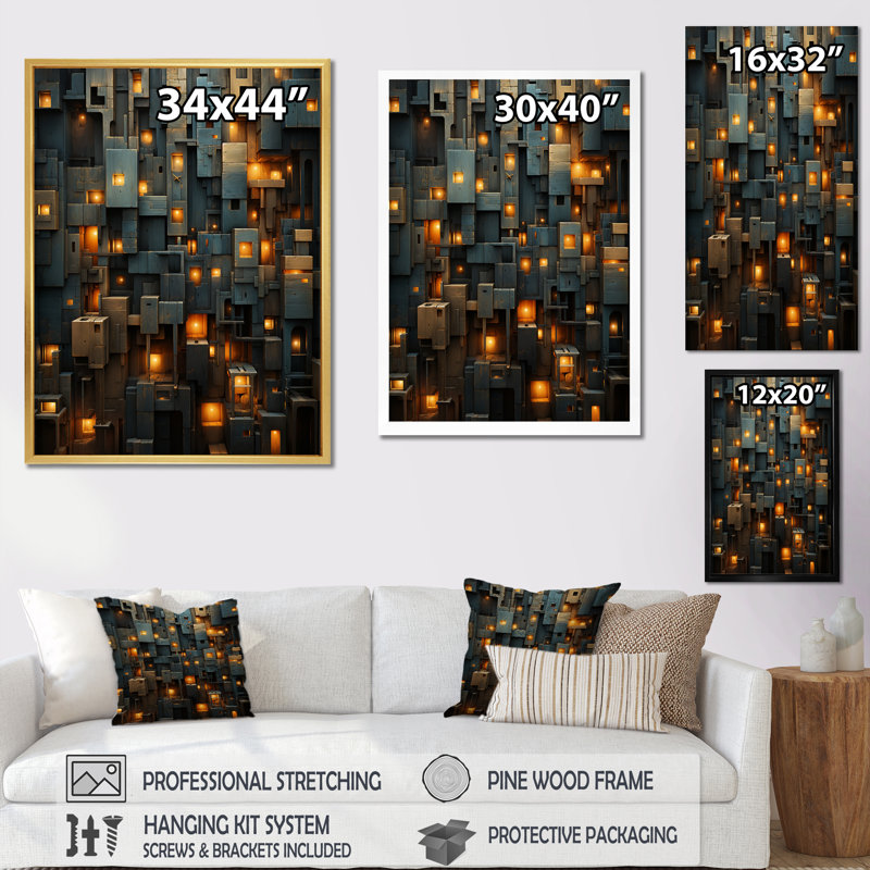 «Copper Canyons Skycrapers Cityscape I», Cadre flottant noir, 32" H x 24" W