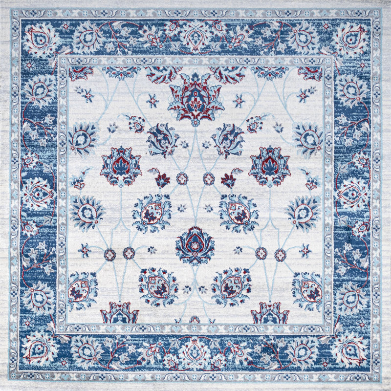 Nandita Modern Persian Vintage Moroccan Traditional Blue/Ivory/Red Rug, Square 6'7"