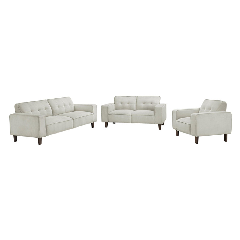 Ensemble de canapé rembourré 3 pièces à accoudoirs carrés gris, Beige