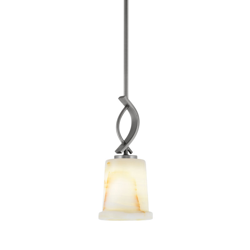 Suspension miniature Waldes Stem Hung présentée en finition graphite avec abat-jour en pierre naturelle de 12,7 cm (5 po).