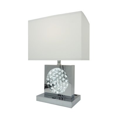 1pc Luxury Crystal Accent Table Lamp Nickel Led Light Touch Lamp Rectangular Shade  Finish