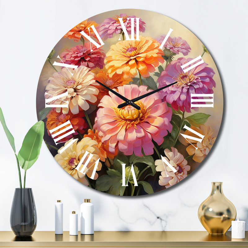 Horloge murale colorée Zinnias, Grand