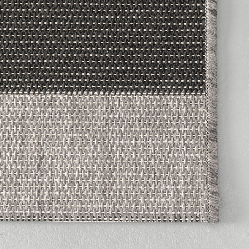 Hawkes Striped Beige/Gray Indoor/Outdoor Rug, Runner 2' x 8'