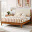 Grand lit plateforme en bois massif de style Mid-Century avec tête de lit tapissier Lunaris-2032750422