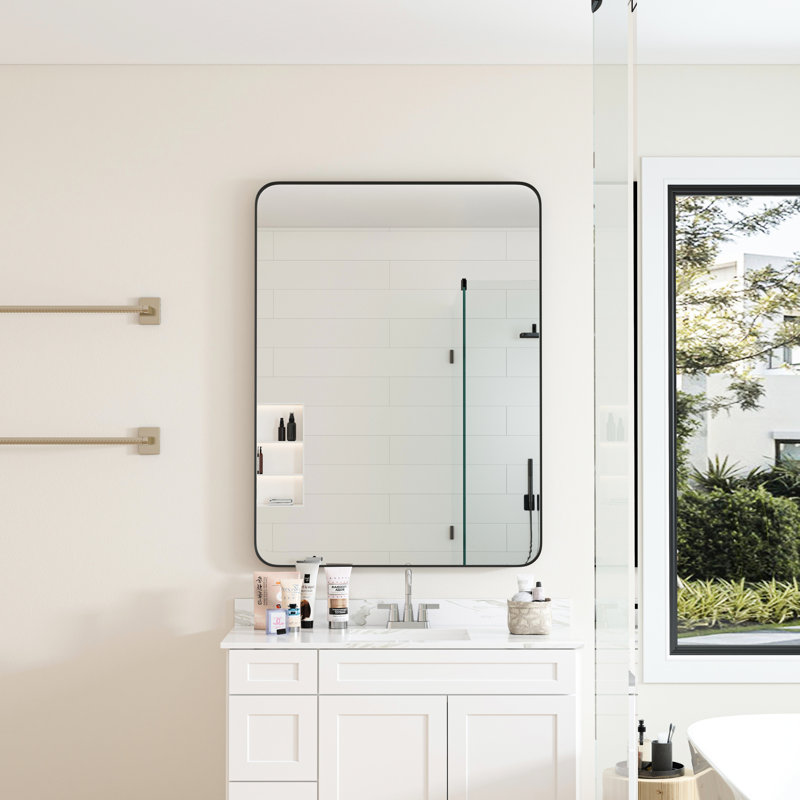 Metal Framed Bathroom Mirror Black Rectangular - Living Room, Bedroom Wall Adornment Fog, Material Ornament Advanced Sealing Technology