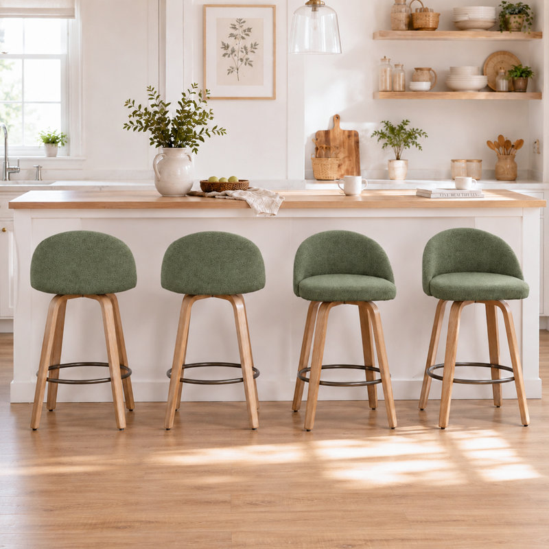 Tabourets de bar pivotants en velours Louise, Vert, Tabouret de comptoir (siège d'une hauteur de 25,3