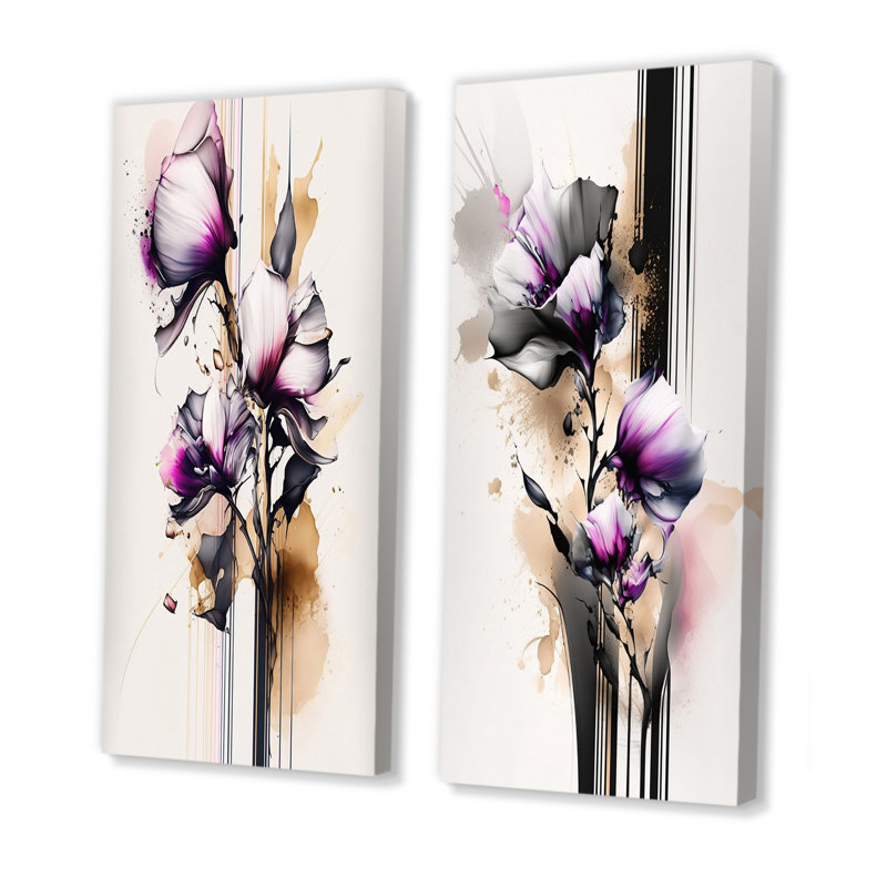 "Fleur d'orchidée rose sur fusion abstraite", 2 pièces sur toile, H 32 po x l 32 po, Toile tendue