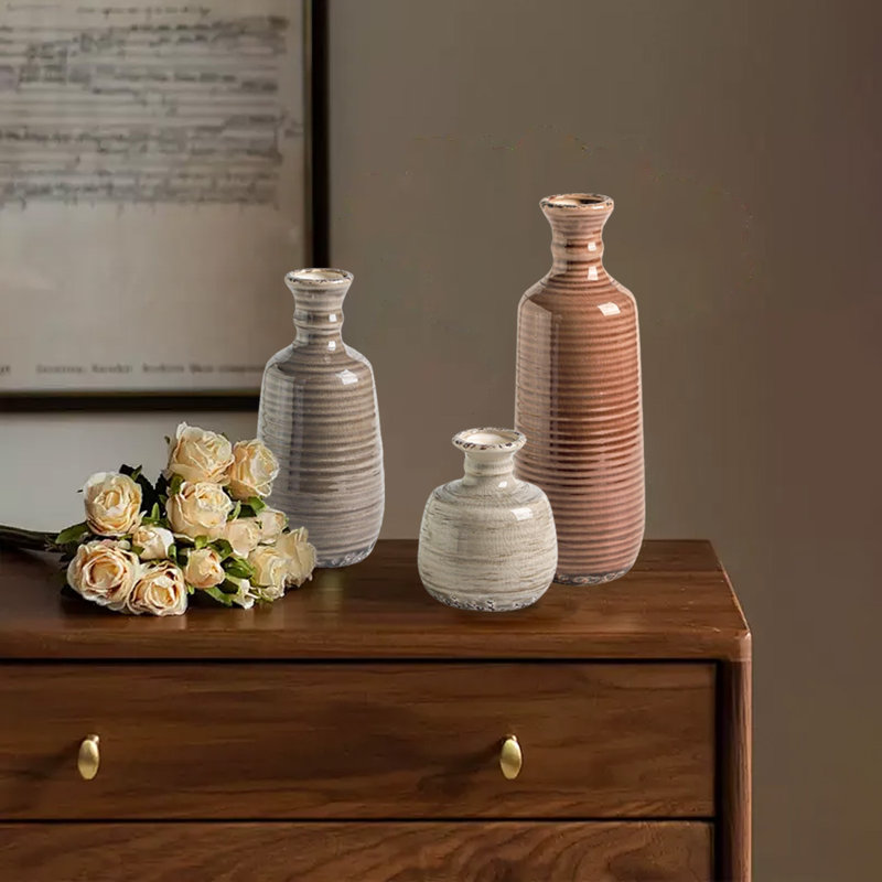 Ceramic Vases,  Decorative Flower Vase, Set Of 3, Brown/Gray