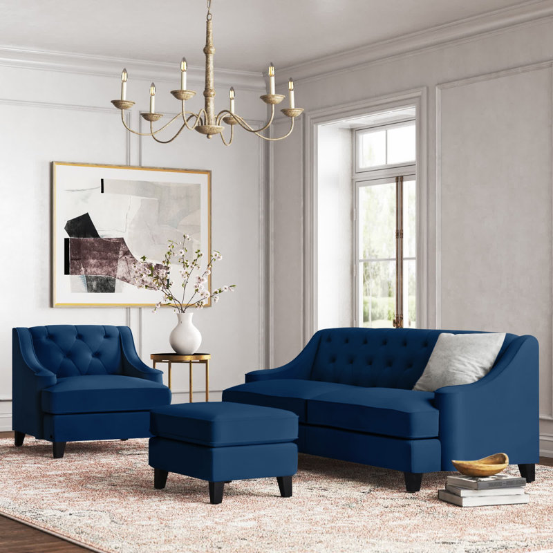 Ensemble de salon standard 3 pièces Asriel, Polyester bleu marine