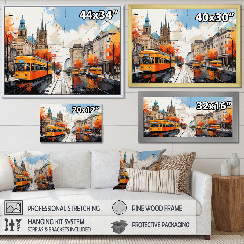 " City Vienna Train Popart II ", 24" H x 32" W x 1" D, Black Picture Framed