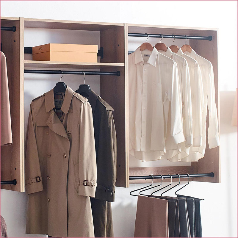Wall-Mounted Modular Closet System, 5 Units with Oak Finish | Oak | Wood, Brown