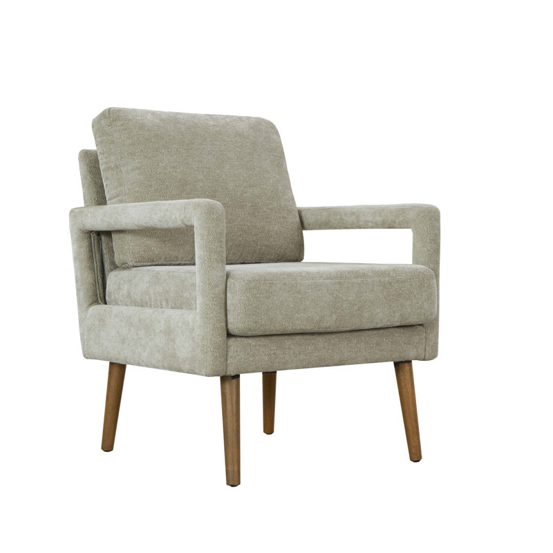 Mid-Century Armchair , Accent Chair with Chenille Armrest & Soft Cushion, Light Gray Fabric