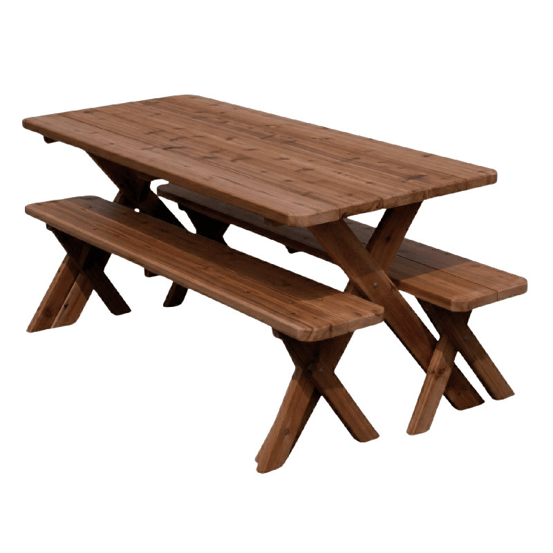  Table croisée en cèdre rouge 4 pi avec 2 bancs, teinte champignon, Teinte champignon, 4 pieds avec 2 bancs