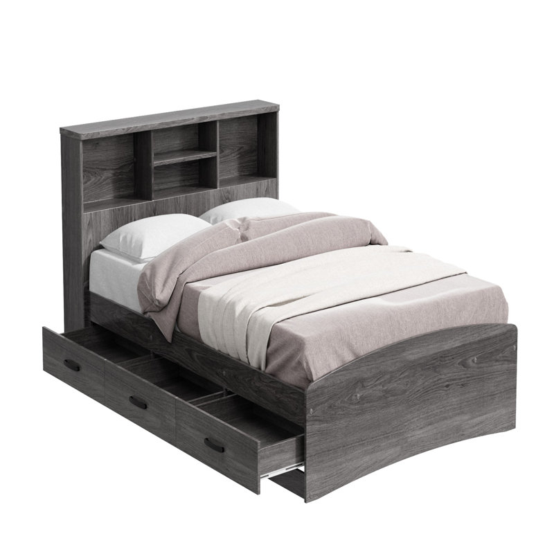 Monira Bed Frame With Storage & Headboard New Design, Twin, Gray