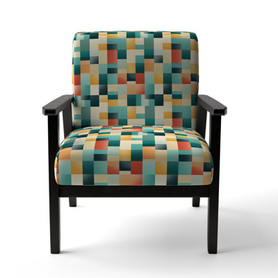 Orange And Green Popart Pop Culture Pixels - Upholstered Modern Arm Chair, Orange Accent Chair
