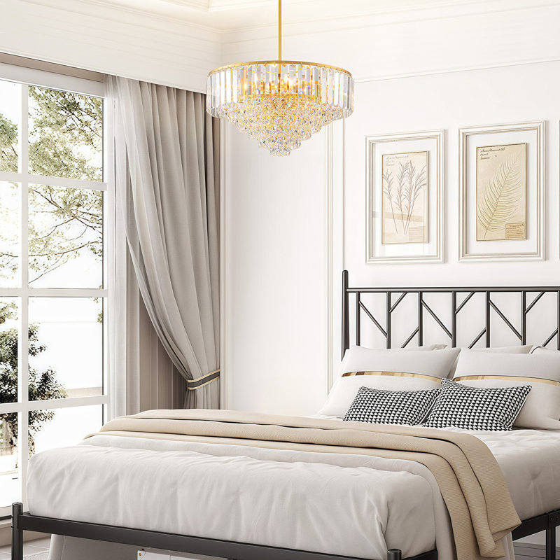 Lustre moderne en cristal à 4 niveaux, 5 lumières, Doré