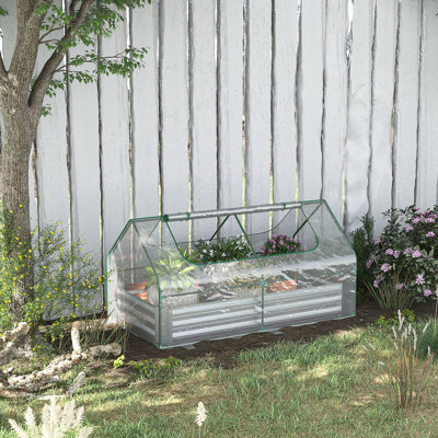 Lit de jardin surélevé 6 pi x 3 pi avec mini couvre-serre - Argenté Rehaussez vos fleurs, vos fruits, vos légumes et vos herbes Cadre argenté galvanisé, 3 pi