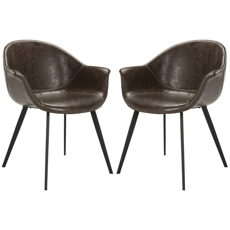 Chaise avec accoudoirs à garniture piquée, Marron foncé
