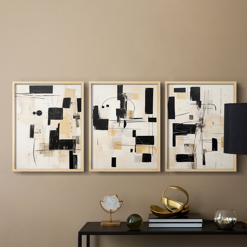 Abstract  Series  CXXV  -Set Of 3 Framed Giclee Prints -Ready to Hang, Natural Framed, 10" H x 8" W