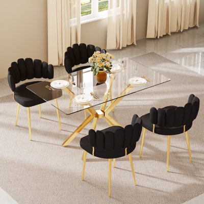 Ensemble de table de salle à manger rectangulaire 47,24 "en verre trempé transparent pour 4 à 6 personnes