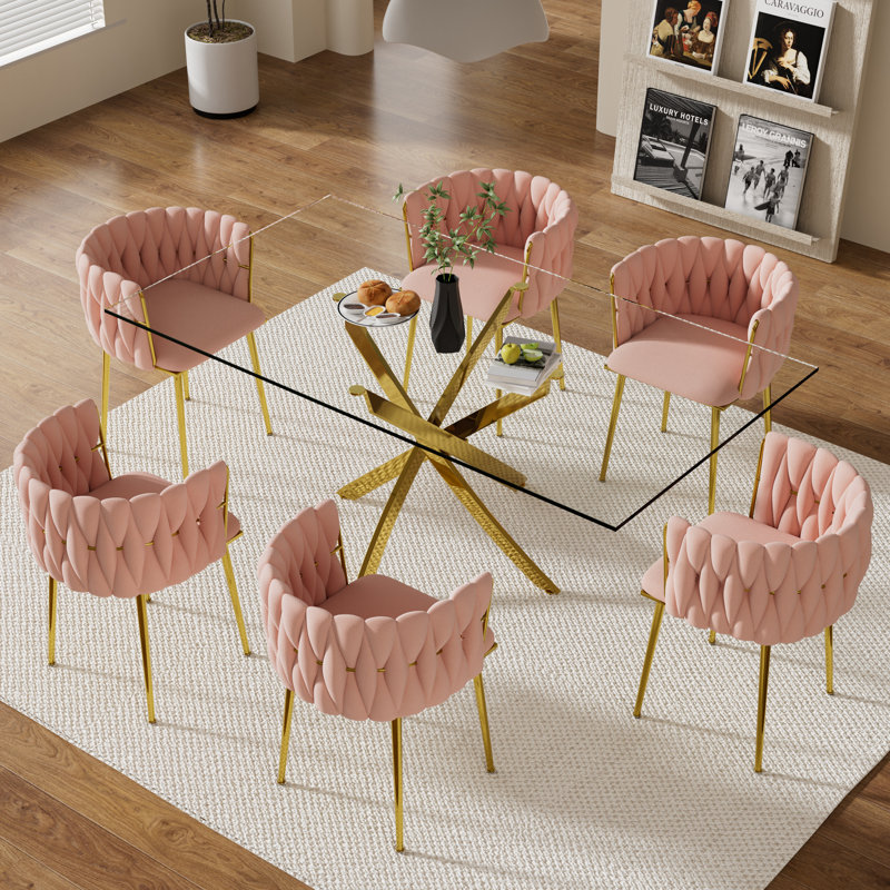 Ensemble de salle à manger Antli, Pink, 29.5"H x 63"L x 31.5"W, Doré